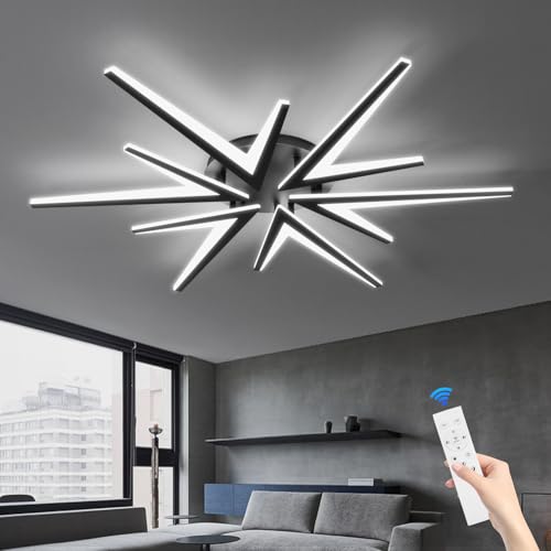 Lanmorn Deckenleuchten Wohnbereich Led Dimmbar mit Fernbedienung, 92cm Deckenlampe Led Wohnzimmer, Wohnzimmerlampe Decke 72w LED 6800lm Dachlampe Schlafzimmer, Schwarz von Lanmorn