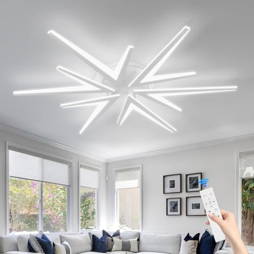 Lanmorn Deckenleuchten Wohnbereich Led Dimmbar mit Fernbedienung, 92cm Deckenlampe Led Wohnzimmer, Wohnzimmerlampe Decke 72w LED 6800lm Dachlampe Schlafzimmer, Weiß von Lanmorn