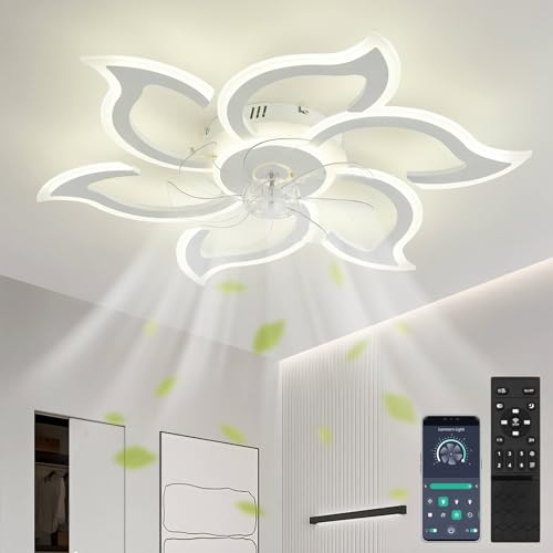 Lanmorn Smart Deckenleuchte mit Ventilator Blume, Deckenventilator mit Beleuchtung und Fernbedienung Leise, 72W 6800LM 6 Stufen Dimmbar für Schlafzimmer Wohnzimmer Küche, Weiß von Lanmorn