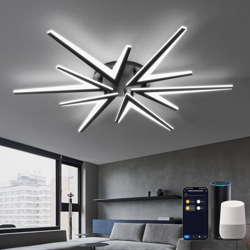 Lanmorn Smart Deckenleuchten Wohnbereich Led Dimmbar mit Fernbedienung Sprachsteuerung, 92cm Deckenlampe Led Wohnzimmer Kompatibel mit Alexa und Google Home, 72W led 6800lm Dachlampe, Schwarz von Lanmorn