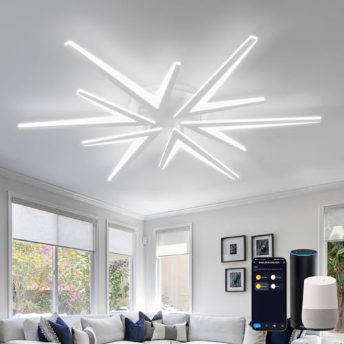 Lanmorn Smart Deckenleuchten Wohnbereich Led Dimmbar mit Fernbedienung Sprachsteuerung, 92cm Deckenlampe Led Wohnzimmer Kompatibel mit Alexa und Google Home, 72W led 6800lm Dachlampe, Weiß Lanmorn Smart Deckenleuchten Wohnbereich Led Dimmbar mit Fernbedienung Sprachsteuerung, 92cm Deckenlampe Led Wohnzimmer Kompatibel mit Alexa und Google Home, 72W led 6800lm Dachlampe, Weiß von Lanmorn