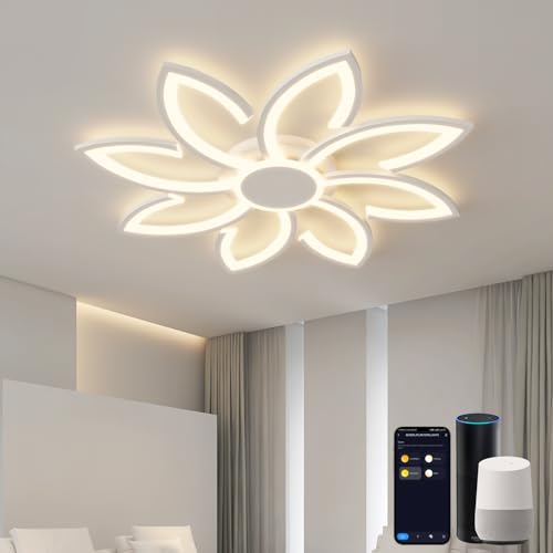 Smart WiFi Deckenlampe Wohnzimmer Kompatibel mit Alexa und Google Home, Φ80cm Wohnzimmerlampe Decke Modern, Led Deckenleuchte Blume Dimmbar, für Wohnbereich, Weiß von Lanmorn