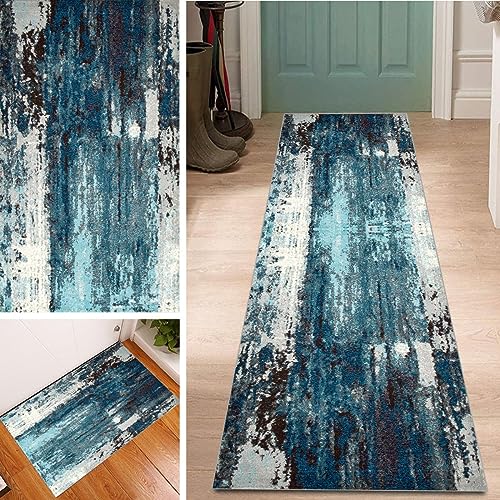 Abstrakte Teppich Läufer Waschbar rutschfest 40x180cm Vintage Blau Bunt Lang Läufer Flur, Polyester Dauerhaft Flur Teppich Meterware Fur Korridor Wohnzimmer Schlafzimmer Anpassbar von Lanmuvo