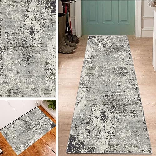 Abstrakte Teppich Läufer Waschbar rutschfest 40x250cm Vintage Grau Lang Läufer Flur, Polyester Dauerhaft Flur Teppich Meterware Fur Korridor Wohnzimmer Schlafzimmer Anpassbar von Lanmuvo