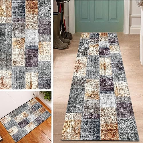 Abstrakte Teppich Läufer Waschbar rutschfest 40x300cm Vintage Boho Marokko Style Grau und Braun Lang Läufer Flur, Dauerhaft Flur Teppich Meterware Fur Korridor Wohnzimmer Schlafzimmer Anpassbar von Lanmuvo