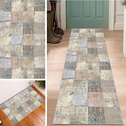 Abstrakte Teppich Läufer Waschbar rutschfest 80x100cm Vintage Boho Marokko Style Lang Läufer Flur, Polyester Dauerhaft Flur Teppich Meterware Fur Korridor Wohnzimmer Schlafzimmer Anpassbar von Lanmuvo