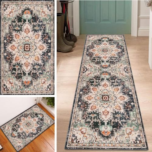 Boho Teppich Läufer Waschbar rutschfest 40x150cm Vintage Bunter Lang Läufer Flur, Polyester Dauerhaft Flur Teppich Meterware Fur Korridor Wohnzimmer Schlafzimmer Anpassbar von Lanmuvo