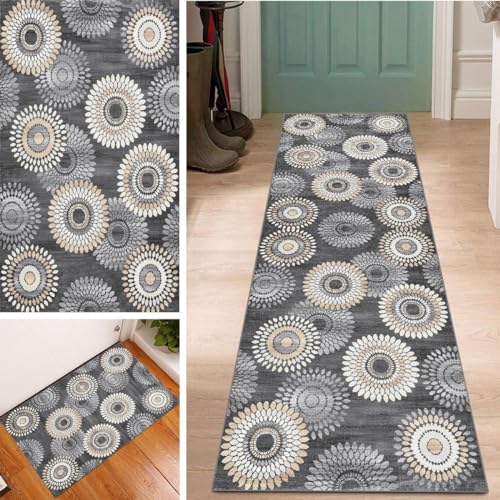 Lanmuvo Boho Grau Läufer Flur 50x140cm, Modern Teppich Läufer Flur rutschfest Waschbar Korridor Teppichmatten Küchenteppich Küchenläufer Teppichläufer Eingang Schlafzimmer Meterware von Lanmuvo