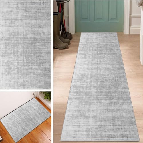 Lanmuvo Unifarbener Grau Läufer Flur Teppich Abstrakt 110x250cm rutschfest Waschbar Korridor Teppichmatten Küchenteppich Küchenläufer Teppichläufer Eingang Schlafzimmer Meterware Wohnzimmer von Lanmuvo