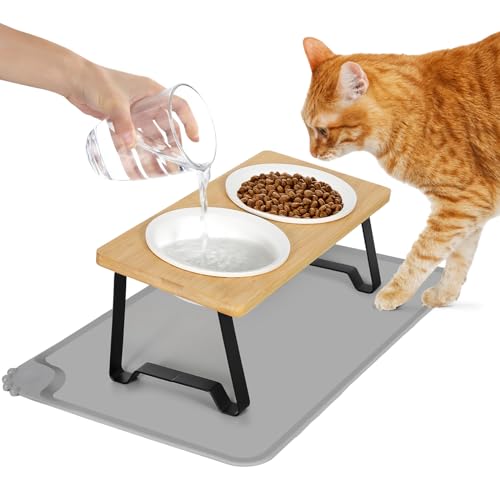 Lannvan Katzennapf Erhöht, 2er Set Futternapf Katze aus Keramik mit Napfunterlage Silikon, Ergonomischer Futterstation 15°gekippte Katzen Hundenapf,Fressnapf und Wassernapf für Katzen und kleine Hunde Lannvan Katzennapf Erhöht, 2er Set Futternapf Katze aus Keramik mit Napfunterlage Silikon, Ergonomischer Futterstation 15°gekippte Katzen Hundenapf,Fressnapf und Wassernapf für Katzen und kleine Hunde von Lannvan