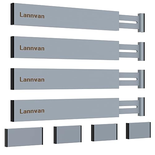 Lannvan Schubladentrenner Verstellbar, 4er-Set Schubladenteiler aus Natürlichem Bambus - Gefedert, Schubladen Trennsystem für Küche, Kommode,Kleidung,Badezimmer,34-43.5 cm, Grau von Lannvan