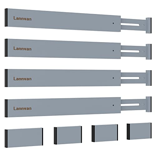 Lannvan Schubladentrenner Verstellbar, 4er-Set Schubladenteiler aus Natürlichem Bambus - Gefedert, Schubladen Trennsystem für Küche, Kommode,Kleidung,Badezimmer, 42.8-56.3 cm, Grau von Lannvan