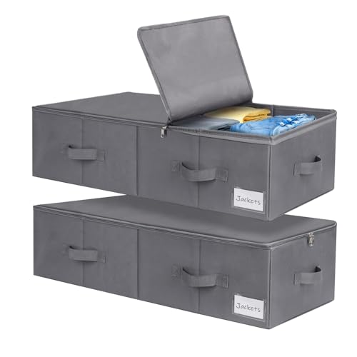 Lannvan Unterbettkommode,2 Stück Unterbett Aufbewahrungsbox mit Deckel 70L,faltbare design mit 4 Verstärkte Griffen,Aufbewahrungsbox für kleidung,Bettdecken,Decken,Kissen von Lannvan