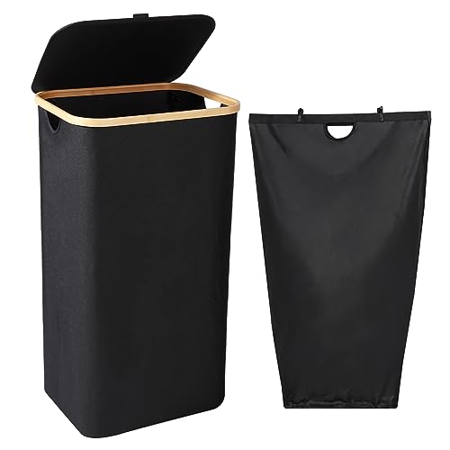 Lannvan Wäschekorb mit Deckel, 100L Wäschekorb Schwarz mit Abnehmbar Wäschesack - Faltbarer Schmutzwäschebehälter Wäschetonne Wäschebox für Kleidung, Decken, Bettlaken, Spielzeug Lannvan Wäschekorb mit Deckel, 100L Wäschekorb Schwarz mit Abnehmbar Wäschesack - Faltbarer Schmutzwäschebehälter Wäschetonne Wäschebox für Kleidung, Decken, Bettlaken, Spielzeug von Lannvan