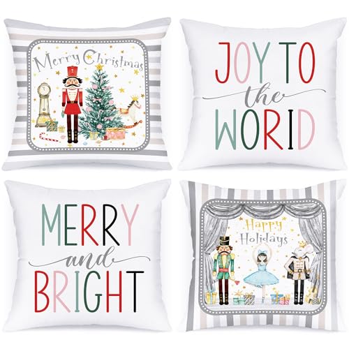 Lanpn 4 Stück Grau Nussknacker Kissenbezug Weihnachten Kissenhülle 40x40 cm, Nussknacker Dekorative 45 cm Weihnachtskissen für Weihnachtsdeko Christmas Bettwäsche Sofa Decorations (Grau) von Lanpn