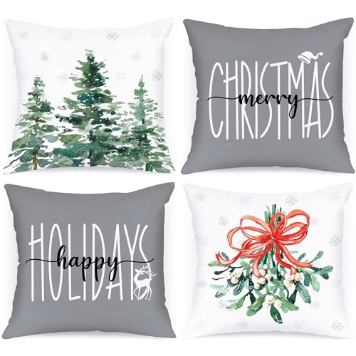 Lanpn 4 Stück Kissenbezug Weihnachten Kissenhülle 40x40 cm, Moderne Winterliche Wald Dekorative Weihnachtskissen 40 x 40 für Weihnachtsdeko Christmas Bettwäsche Sofa Decorations (Grau) von Lanpn