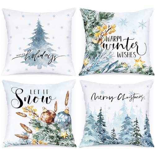 Lanpn 4 Stück Winter Kissenbezug Weihnachten Kissenhülle 40x40 cm, Winterliche Schnee Dekorative Weihnachtskissen 40 x 40 für Weihnachtsdeko Christmas Bettwäsche Sofa Decorations von Lanpn