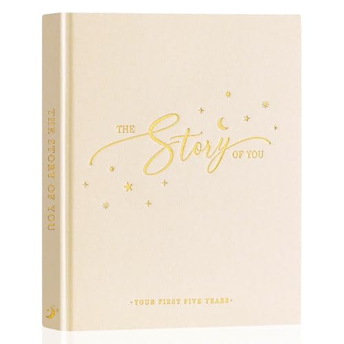 Lanpn Baby Erstes 5 Jahr Babytagebuch für Mädchen Junge - Story of You - Leinen Baby Tagebuch zum Eintragen Babybuch 154 Seiten für neue Eltern - Baby Erinnerungsbuch Album Geschenk, Englisch, Beige von Lanpn