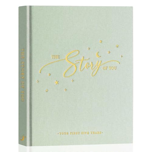 Lanpn Baby Erstes 5 Jahr Babytagebuch für Mädchen Junge - Story of You - Leinen Baby Tagebuch zum Eintragen Babybuch 154 Seiten für neue Eltern - Baby Erinnerungsbuch Album Geschenk, Englisch, Grün von Lanpn