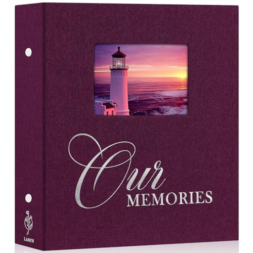 Lanpn Fotoalbum 10x15 600 Taschen, OURMEMORIES Groß Kapazität Leinen fensterdesign Einstecken Einsteckalbum für vertikal horizontal Bilder Fotos (Lila) von Lanpn