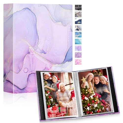 Lanpn Fotoalbum 10x15 cm 50 2 Packungen, Klein Mini Leder Hardcover Einstecken Einsteckalbum für Hochformat Fotos Bilder Pink Lila von Lanpn