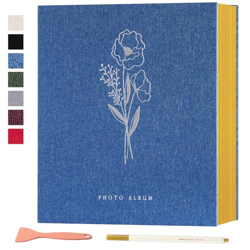 Lanpn Fotoalbum Selbstklebend Einkleben Scrapbook, Leinen Groß Weiße Seiten Fotobuch zum Selbstgestalten mit Metallischer Stift 10x15 13x18 A5Bilder Kleine-20 Blatt/40 Seiten,Blau) von Lanpn