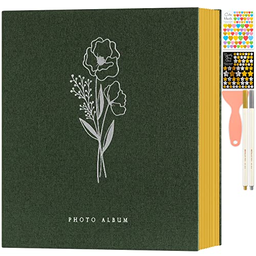 Lanpn Fotoalbum Selbstklebend Einkleben Scrapbook, Leinen Groß Weiße Seiten Fotobuch zum Selbstgestalten mit Metallischer Stift 10x15 13x18 A5Bilder Kleine-20 Blatt/40 Seiten,Grün von Lanpn