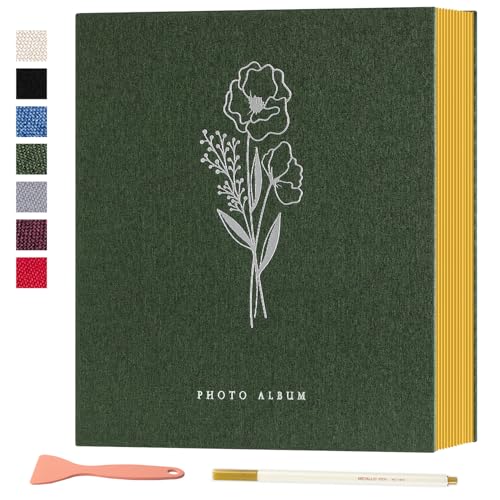 Lanpn Fotoalbum Selbstklebend Einkleben Scrapbook, Leinen Groß Weiße Seiten Fotobuch zum Selbstgestalten mit Metallischer Stift 10x15 13x18 A5Bilder Kleine-20 Blatt/40 Seiten,Grün von Lanpn
