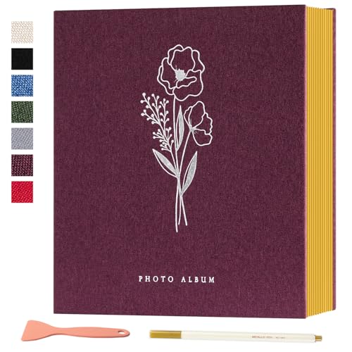 Lanpn Fotoalbum Selbstklebend Einkleben Scrapbook, Leinen Groß Weiße Seiten Fotobuch zum Selbstgestalten mit Metallischer Stift 10x15 13x18 A5Bilder Kleine-20 Blatt/40 Seiten,Lila) von Lanpn