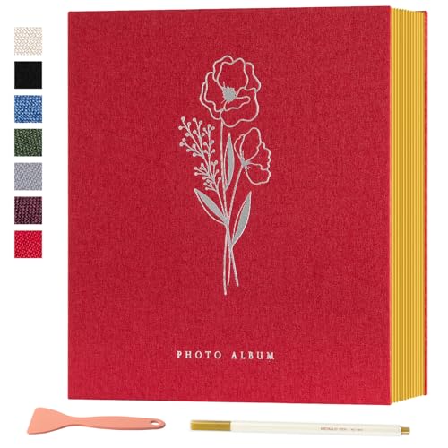 Lanpn Fotoalbum Selbstklebend Einkleben Scrapbook, Leinen Groß Weiße Seiten Fotobuch zum Selbstgestalten mit Metallischer Stift 10x15 13x18 A5Bilder Kleine-40 Blatt/80 Seiten,Rot) von Lanpn