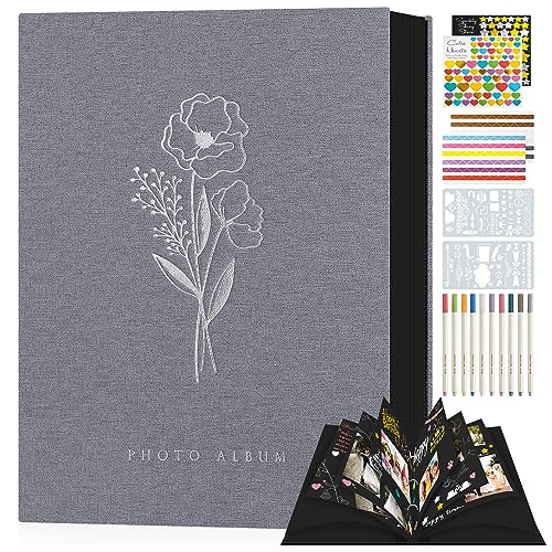 Lanpn Fotobuch zum Selbstgestalten 80 Schwarze Seiten, Leinen DIY Scrapbook Album mit 10 Metall Stifte als Geschenk zum Hochzeitstag, Weihnachte, Geburtstag Freunde und Familie (Grau, 22,5x29,5cm) von Lanpn