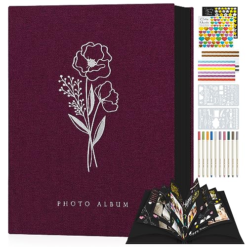 Lanpn Fotobuch zum Selbstgestalten 80 Schwarze Seiten, Leinen DIY Scrapbook Album mit 10 Metall Stifte als Geschenk zum Hochzeitstag, Weihnachte, Geburtstag Freunde und Familie (Violett, 22,5x29,5cm) von Lanpn