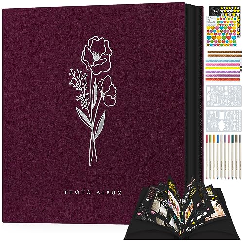 Lanpn Fotobuch zum Selbstgestalten 80 Schwarze Seiten, Leinen DIY Scrapbook Album mit 10 Metall Stifte als Geschenk zum Hochzeitstag, Weihnachte, Geburtstag Freunde und Familie (Violett, 31x33,5cm) von Lanpn