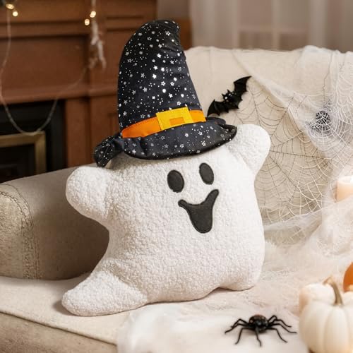 Lanpn Halloween Geist Kissen, Plüsch Geister Dekokissen Flauschiges Geisterkissen Plüschtier Zierkissen für Geschenk Party Bett Sofa Couch Innenbereich Halloween Deko Dekoration (Weiß, 48x40cm) von Lanpn