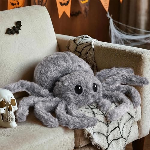 Lanpn Halloween Spinne Kissen, Plüsch Spinnen Ganzkörper Dekokissen Flauschiges Plüschtier Zierkissen für Geschenk Party Bett Sofa Couch Innenbereich Halloween Deko Dekoration (Grau, 55x40cm) von Lanpn
