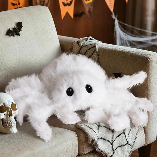 Lanpn Halloween Spinne Kissen, Plüsch Spinnen Ganzkörper Dekokissen Flauschiges Plüschtier Zierkissen für Geschenk Party Bett Sofa Couch Innenbereich Halloween Deko Dekoration (Weiß, 55x40cm) von Lanpn