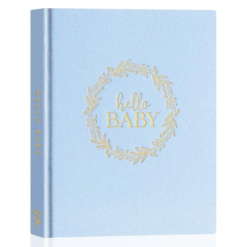 Lanpn Hello Baby Erstes 5 Jahr Babytagebuch für Mädchen Junge - Leinen Baby Tagebuch zum Eintragen Babybuch für neue Eltern - Baby Erinnerungsbuch Baby Album Geschenk, Englisch (Blau, 154 Seiten) von Lanpn