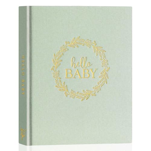Lanpn Hello Baby Erstes 5 Jahr Babytagebuch für Mädchen Junge - Leinen Baby Tagebuch zum Eintragen Babybuch für neue Eltern - Baby Erinnerungsbuch Baby Album Geschenk, Englisch (Grün, 154 Seiten) von Lanpn