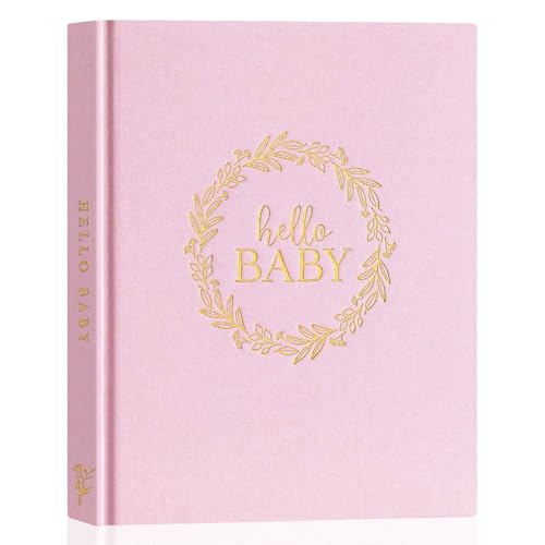 Lanpn Hello Baby Erstes 5 Jahr Babytagebuch für Mädchen Junge - Leinen Baby Tagebuch zum Eintragen Babybuch für neue Eltern - Baby Erinnerungsbuch Baby Album Geschenk, Englisch (Rosa, 154 Seiten) von Lanpn