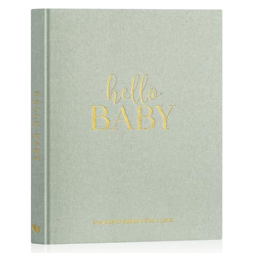 Lanpn Hello Baby Erstes 5 Jahr Babytagebuch für Mädchen Junge - Leinen Hardcover Baby Tagebuch zum Eintragen Babybuch für neue Eltern - Baby Album Baby Erinnerungsbuch Geschenk (Grün, 154 Seiten) von Lanpn