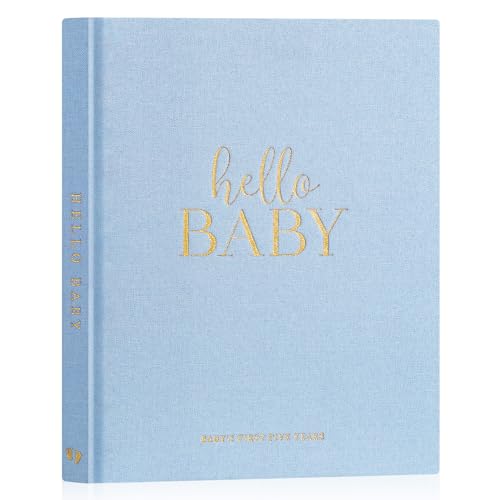 Lanpn Hello Baby Erstes 5 Jahr Babytagebuch für Mädchen Junge, Leinen Hardcover Baby Tagebuch zum Eintragen Babybuch 154 Seiten für neue Eltern, Baby Erinnerungsbuch Album Geschenk, Blau, Englisch von Lanpn