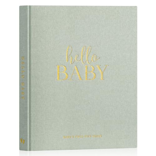 Lanpn Hello Baby Erstes 5 Jahr Babytagebuch für Mädchen Junge, Leinen Hardcover Baby Tagebuch zum Eintragen Babybuch 154 Seiten für neue Eltern, Baby Erinnerungsbuch Album Geschenk, Grün, Englisch von Lanpn