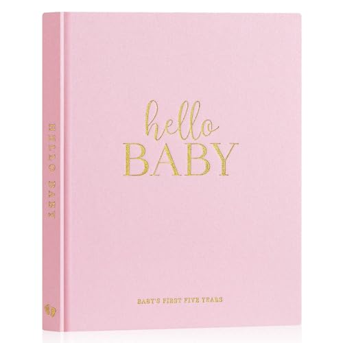 Lanpn Hello Baby Erstes 5 Jahr Babytagebuch für Mädchen Junge, Leinen Hardcover Baby Tagebuch zum Eintragen Babybuch 154 Seiten für neue Eltern, Baby Erinnerungsbuch Album Geschenk, Rosa, Englisch von Lanpn
