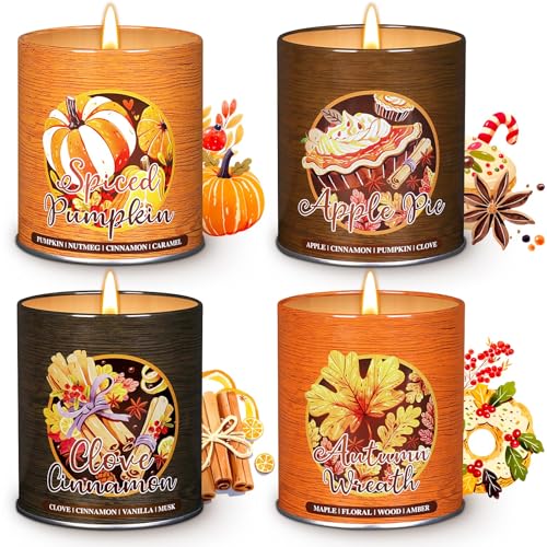 Lanpn Herbst Duftkerzen Soja Wachs Set 4 St Aromatherapie Kerzen Geschenk für Erntedankfest Duftkerze Party Geburtstag 40 Stunden Brennzeit Thanksgiving Tisch Zimmer Hause Dekor Scented Candle Kerze von Lanpn