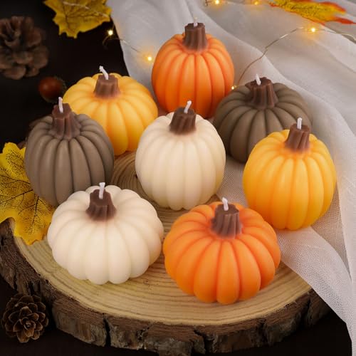 Lanpn Kürbis Duftkerzen Set 8 St Aromatherapie Soja Wachs Kerzen Klein Geschenk Erntedankfest Duftkerze Party Geburtstag Orange Herbst Kerze Thanksgiving Tisch Zimmer Hause Dekor Scented Candle von Lanpn