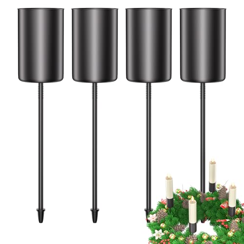 LanpoVista 4 STK Kerzenhalter Adventskranz mit Spieß: Vertical Kerzenständer für Stumpenkerzen | Weihnachtsdeko für Kränze & Tischdeko | Minimalistisch | Schwarz von LanpoVista