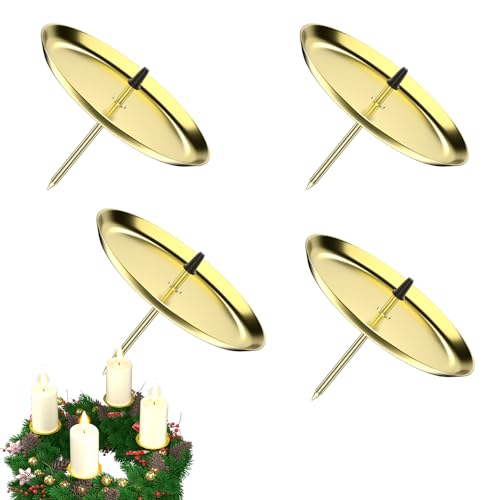 LanpoVista 4er Set Kerzenhalter für Adventskranz: 6cm Metall Matt Kerzenständer mit Edelstahl-Dorn | für Advent & Weihnachten Skranz Deko | Minimalistisch | Gold von LanpoVista