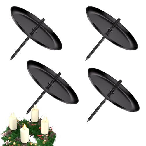 LanpoVista 4er Set Kerzenhalter für Adventskranz: 6cm Metall Matt Kerzenständer mit Edelstahl-Dorn | für Advent & Weihnachten Skranz Deko | Minimalistisch | Schwarz von LanpoVista