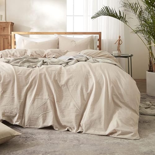 Lanqinglv Bettwäsche 135x200 cm Baumwolle Beige,ÖKO-TEX Bettwäsche-Set,Bettbezug 135x200 cm mit Reißverschluss und 1 Kissenbezug 80x80cm von Lanqinglv