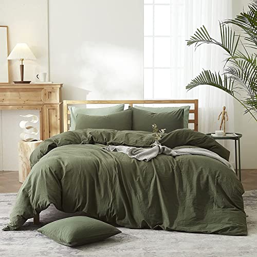 Lanqinglv 100% Baumwolle Bettwäsche 135cm x 200cm Olivgrün Grün Unifarben Renforce Bettbezug mit Reißverschluss und 1 Kissenbezug 80x80cm von Lanqinglv